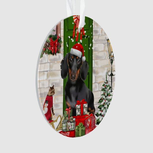 Dachshund Dog Kerstmis Ornament (voorkant)