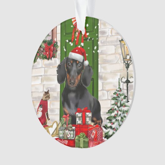 Dachshund Dog Kerstmis Ornament (voorkant)