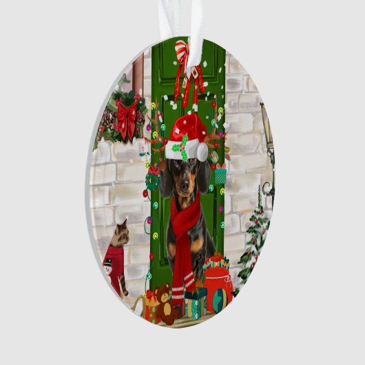 Dachshund Dog Kerstmis Ornament (voorkant)