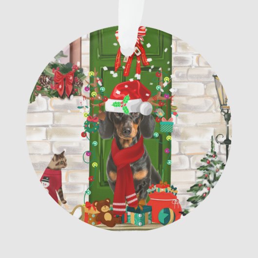 Dachshund Dog Kerstmis Ornament (voorkant)