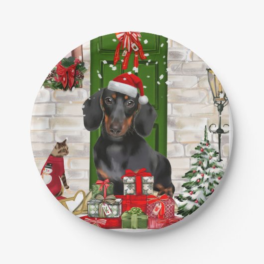 Dachshund Dog Kerstmis Papieren Bordje (Voorkant)