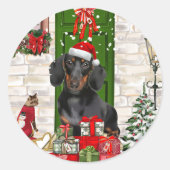 Dachshund Dog Kerstmis Ronde Sticker (Voorkant)
