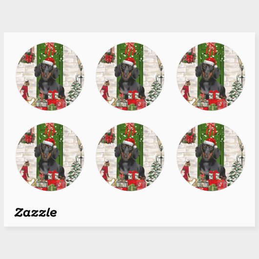 Dachshund Dog Kerstmis Ronde Sticker (Vel)