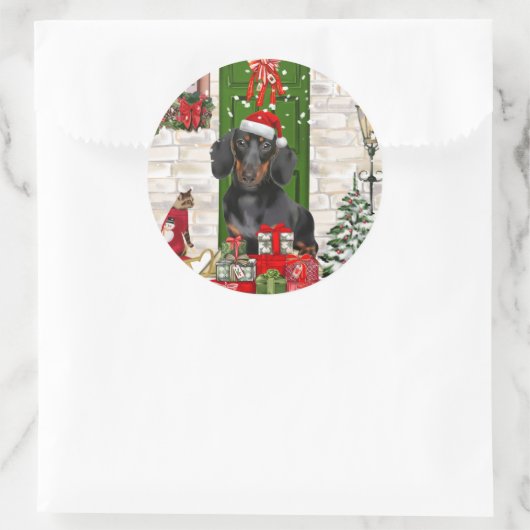 Dachshund Dog Kerstmis Ronde Sticker (Tas)