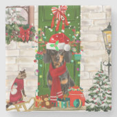 Dachshund Dog Kerstmis Stenen Onderzetter (Voorkant)