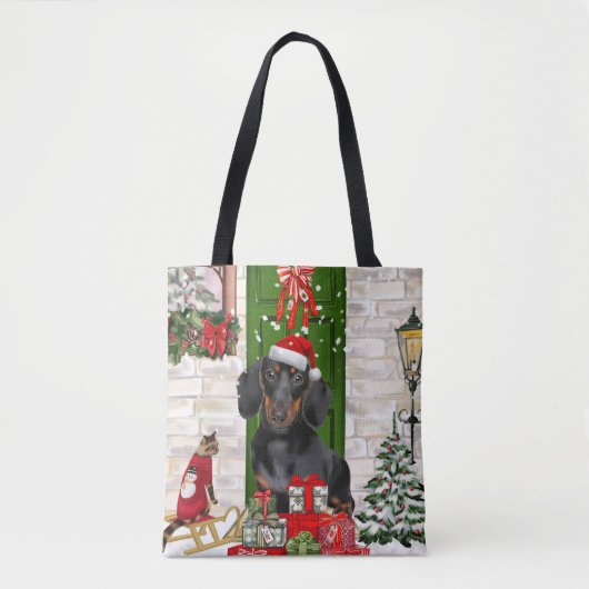 Dachshund Dog Kerstmis Tote Bag (Voorkant)
