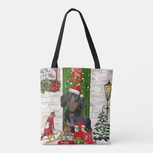 Dachshund Dog Kerstmis Tote Bag (Achterkant)