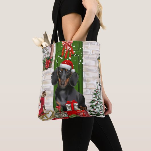 Dachshund Dog Kerstmis Tote Bag (Dichtbij)