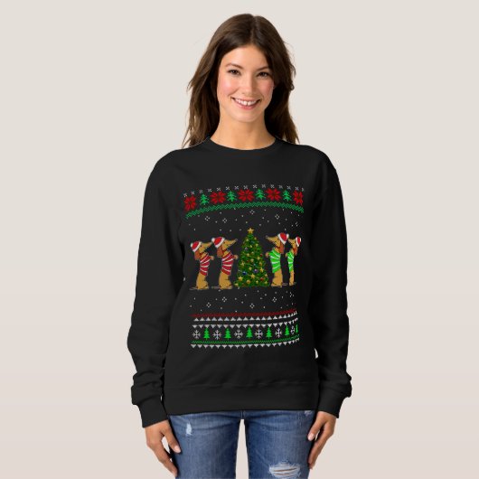 Dachshund Dog Kerstmis Ugly Sweater Dachshund Xma (Voorkant volledig)