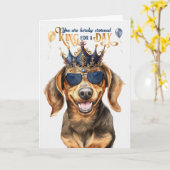 Dachshund Dog King voor een dag grappige verjaarda Kaart (Gele Bloem)