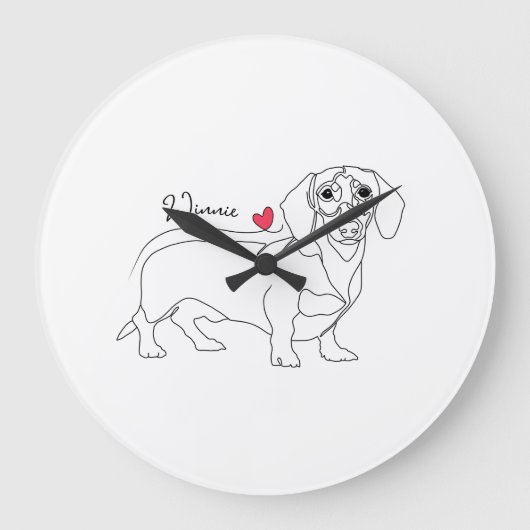 Dachshund Dog Line Art and Heart with Name Grote Klok (Voorkant)