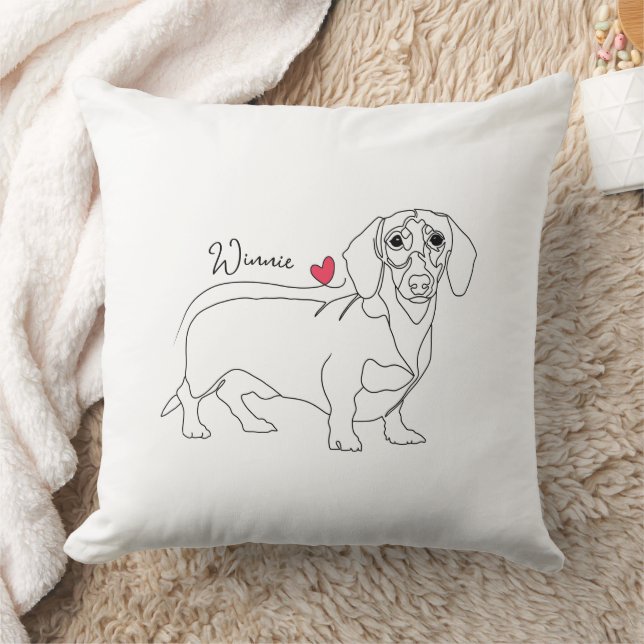 Dachshund Dog Line Art and Heart with Name Kussen (Deken)