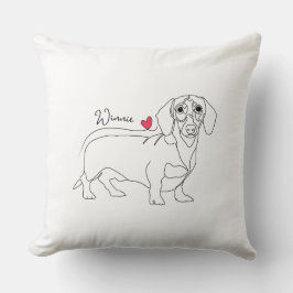 Dachshund Dog Line Art and Heart with Name Kussen