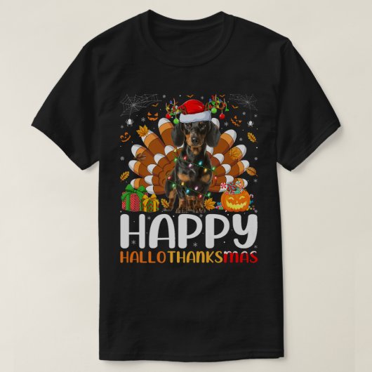 Dachshund Dog Lover Halloween Christmas Happy Hall T-shirt (Design voorkant)