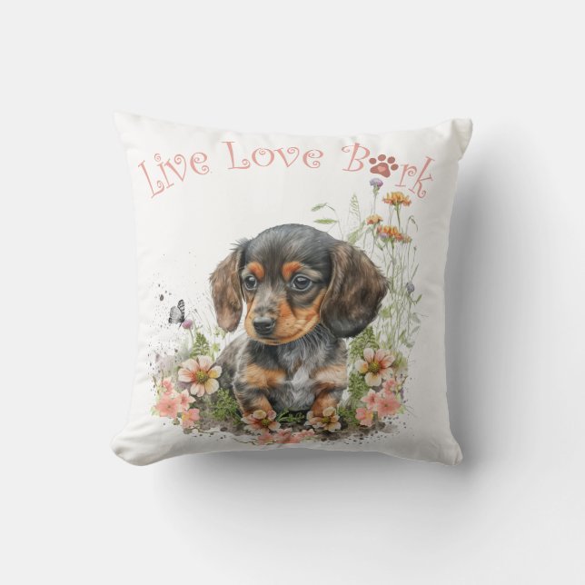 Dachshund Dog Mam Floral Kussen (Voorkant)