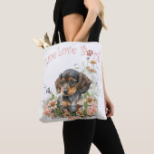 Dachshund Dog Mam Floral Tote Bag (Dichtbij)