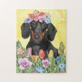 Dachshund Dog met Flowers Spring Legpuzzel (Verticaal)