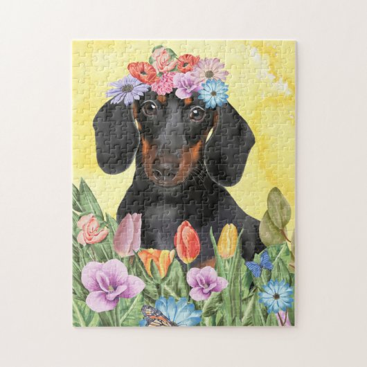 Dachshund Dog met Flowers Spring Legpuzzel (Verticaal)