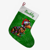 Dachshund Dog met kerstverlichting Grote Kerstsok (Voorkant (Hangend))