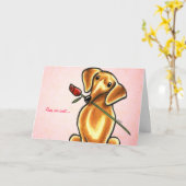 Dachshund Dog met Roos Custom Message Kaart (Gele Bloem)