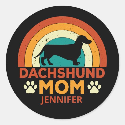  Dachshund Dog Mom Sunset gepersonaliseerd Ronde Sticker (Voorkant)