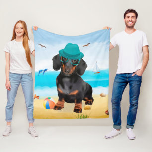 Dachshund Dog op strand Fleece Deken