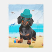 Dachshund Dog op strand Fleece Deken (Voorkant)