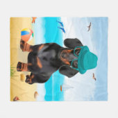 Dachshund Dog op strand Fleece Deken (Voorkant (Horizontaal))