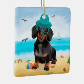 Dachshund Dog op strand Keramisch Ornament (Rechts)