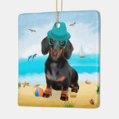 Dachshund Dog op strand Keramisch Ornament (Links)