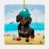 Dachshund Dog op strand Keramisch Ornament (Achterkant)