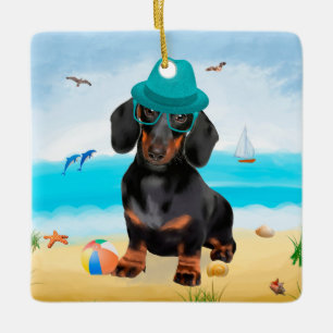 Dachshund Dog op strand Keramisch Ornament