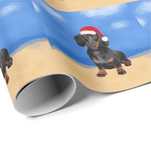 Dachshund Dog Op Strand Kerst Pet Cadeaupapier (Rol Hoek)