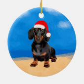 Dachshund Dog Op Strand Kerst Pet Keramisch Ornament (Achterkant)