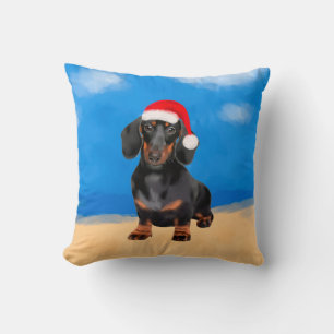 Dachshund Dog Op Strand Kerst Pet Kussen