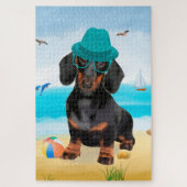 Dachshund Dog op strand Legpuzzel (Verticaal)