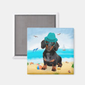 Dachshund Dog op strand Magneet (Voorkant / Achterkant)