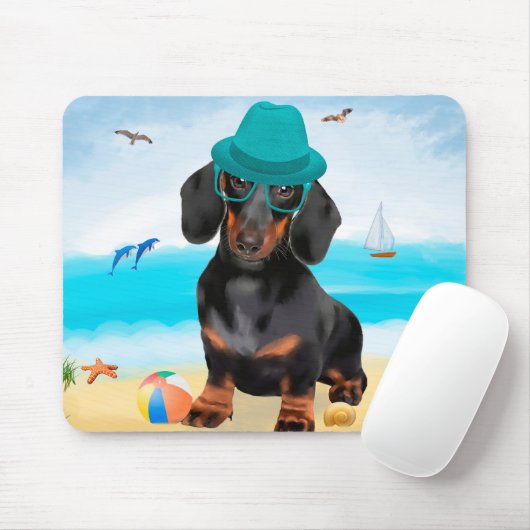 Dachshund Dog op strand Muismat (Met muis)