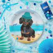 Dachshund Dog op strand Papieren Bordje (Feest)
