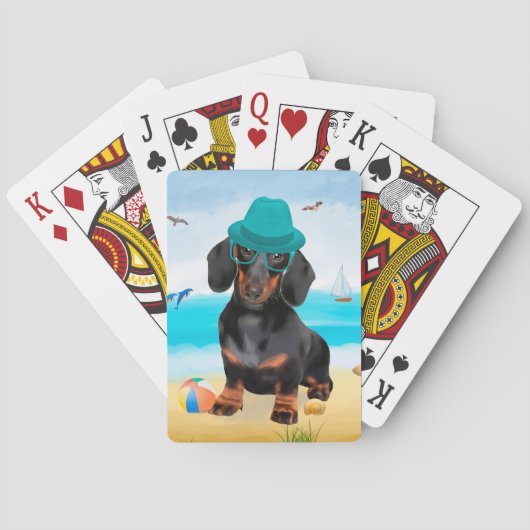Dachshund Dog op strand Pokerkaarten (Achterkant)