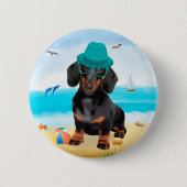 Dachshund Dog op strand Ronde Button 5,7 Cm (Voorkant)