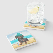 Dachshund Dog op strand Stenen Onderzetter (Zijkant)