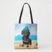 Dachshund Dog op strand Tote Bag (Voorkant)