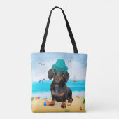 Dachshund Dog op strand Tote Bag (Achterkant)