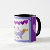 Dachshund Dog Paars Heart Funny Custom Text Cute Mok (Voorkant rechts)