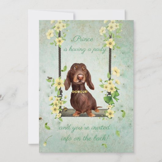 Dachshund Dog Party Invitation Kaart (Voorkant)