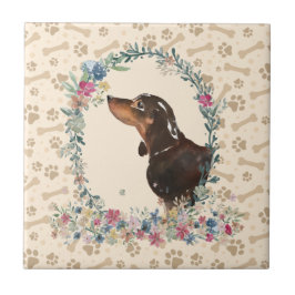 Dachshund Dog Paw Print Floral Cute Tegeltje