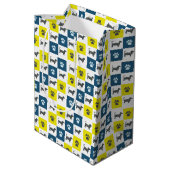 Dachshund Dog & Paw Yellow & Black Grid Line Medium Cadeauzakje (Achterkant Gekanteld)