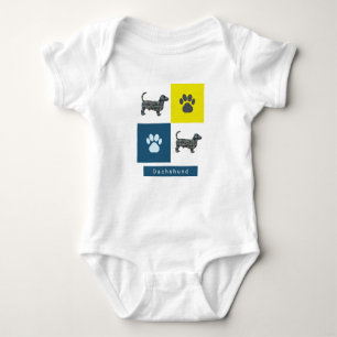 Dachshund Dog & Paw Yellow & Blue Grid Romper