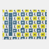 Dachshund Dog & Paw Yellow & Blue Grid Theedoek (Horizontaal)